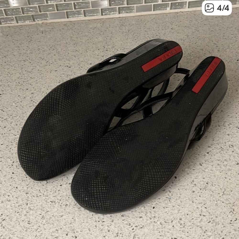 Prada Black Patent Leather Slingback Thong Sandals - Picture 4 of 4
